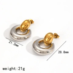 Fashion Geometric Circle Semi Circle Pendant Earrings 18K Gold Plated Stainless Steel Waterproof Earrings for Gift YF8013