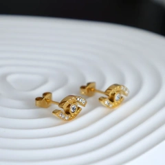 Simple Vintage Zircon Devils Eye Stud Earrings 18k Gold Plated Waterproof Stainless Steel Stud Earrings Women YF8060