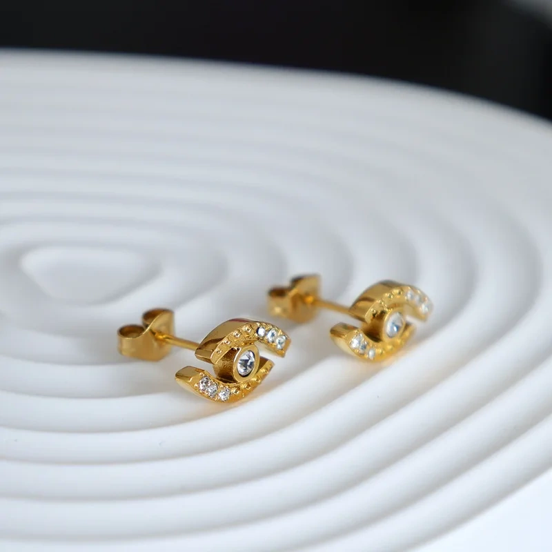 Simple Vintage Zircon Devils Eye Stud Earrings 18k Gold Plated Waterproof Stainless Steel Stud Earrings Women YF8060