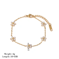New Summer 5A Zircon Flower Women Bracelet 18k Gold Plated Waterproof Stainless Steel Bracelet for Party YF8048