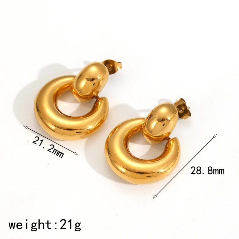 Fashion Geometric Circle Semi Circle Pendant Earrings 18K Gold Plated Stainless Steel Waterproof Earrings for Gift YF8013