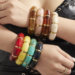 Hot Selling Color Resin Bracelet Square Amber 18k Gold Plated Waterproof Stainless Steel Bracelet for Womens YF8021