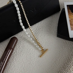 High End Design Imitation Pearl Zircon Bracelet 18K Gold Plated Waterproof Stainless Steel Earrings for Gifts YF8074