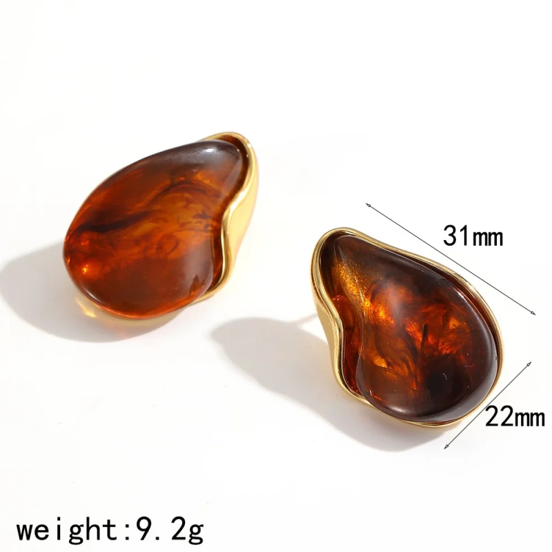 Maillard Resin Stud Earrings Amber Womens 18K Gold Plated Waterproof Stainless Steel Stud Earrings for Party YF8027