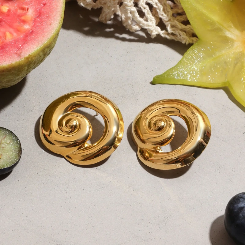 High-end Polished Spiral Hollow Non-Discolored Womens Waterproof Stainless Steel 18K Gold Plated Earrings  for Party YF8000