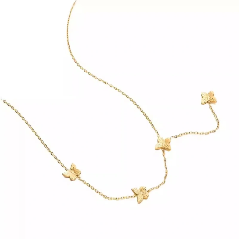 Versatile Butterfly Tassel Necklace Womens 18K Gold Plated Waterproof Stainless Steel Collarbone Chain for Gifts YF8024