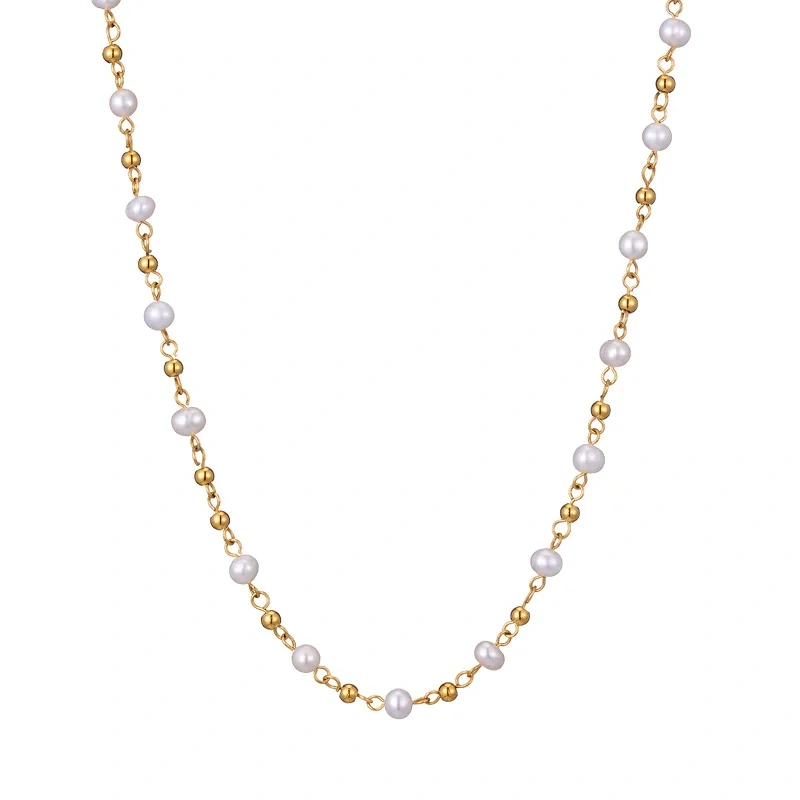 Natural Freshwater Pearl Handmade Necklace Bracelet Jewelry Set 18k Gold Plated Waterproof Stainless Steel  Jewelry Set YF8057