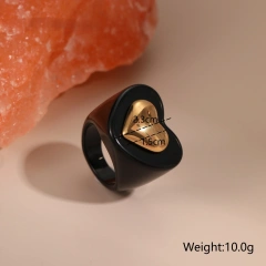Wholesale Fashion Colorful Heart Resin Ring 18k Gold Plated Waterproof Stainless Steel for Party YF8062