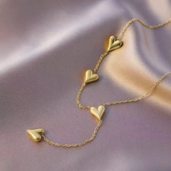 Temperament Gold Heart Pendant 18k Gold Plated Waterproof Stainless Steel Ladies Fringe Necklace for Valentines Day Gifts YF8023