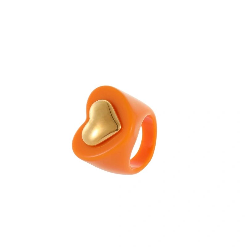 Wholesale Fashion Colorful Heart Resin Ring 18k Gold Plated Waterproof Stainless Steel for Party YF8062