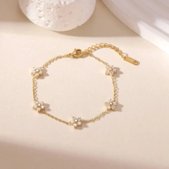 New Summer 5A Zircon Flower Women Bracelet 18k Gold Plated Waterproof Stainless Steel Bracelet for Party YF8048