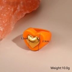 Wholesale Fashion Colorful Heart Resin Ring 18k Gold Plated Waterproof Stainless Steel for Party YF8062