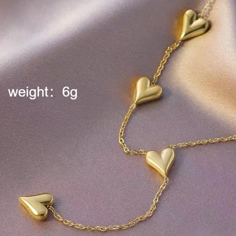 Temperament Gold Heart Pendant 18k Gold Plated Waterproof Stainless Steel Ladies Fringe Necklace for Valentines Day Gifts YF8023