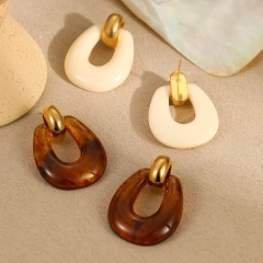 Vintage Irregular Resin Earrings 18k Gold Plated Waterproof Stainless Steel Earrings for Women YF8071