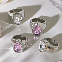 Premium Teardrop Cubic Zircon Ring 18k Gold Plated Waterproof Stainless Steel Women's Ring for Party YF8037