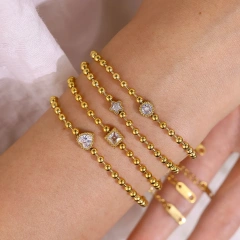 Wholesale Geometric Pentagram Love Zircon Bracelet Women 18k Gold Plated Waterproof Stainless Steel Bracelet for Gifts YF8055