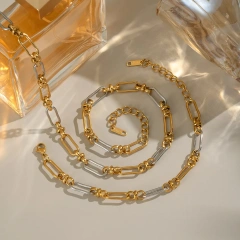 Temperament Chain Buckle Necklace Bracelet Jewelry Set 18K Gold Plated Waterproof Stainless Steel Jewelry Set for Women YF8079