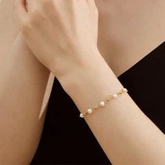 Natural Freshwater Pearl Handmade Necklace Bracelet Jewelry Set 18k Gold Plated Waterproof Stainless Steel  Jewelry Set YF8057