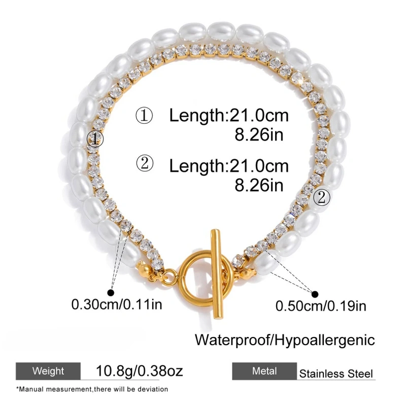 High End Design Imitation Pearl Zircon Bracelet 18K Gold Plated Waterproof Stainless Steel Earrings for Gifts YF8074