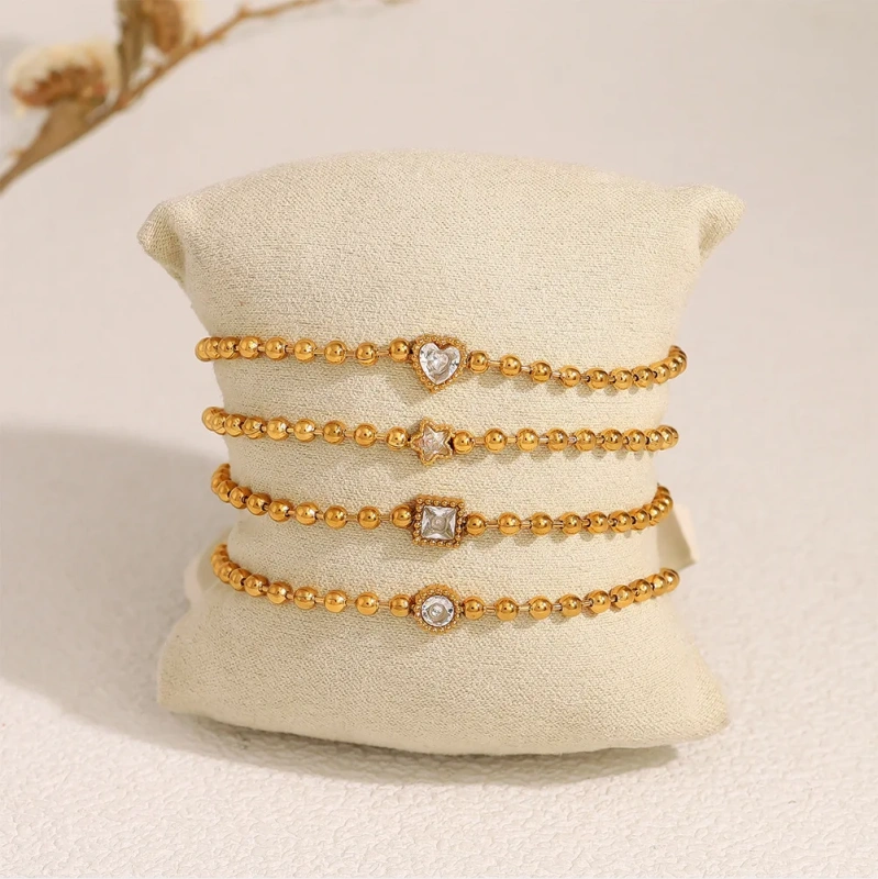 Wholesale Geometric Pentagram Love Zircon Bracelet Women 18k Gold Plated Waterproof Stainless Steel Bracelet for Gifts YF8055