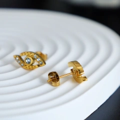 Simple Vintage Zircon Devils Eye Stud Earrings 18k Gold Plated Waterproof Stainless Steel Stud Earrings Women YF8060