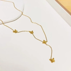 Versatile Butterfly Tassel Necklace Womens 18K Gold Plated Waterproof Stainless Steel Collarbone Chain for Gifts YF8024