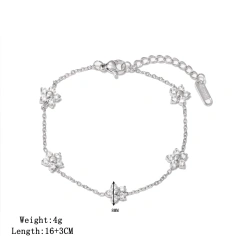 New Summer 5A Zircon Flower Women Bracelet 18k Gold Plated Waterproof Stainless Steel Bracelet for Party YF8048
