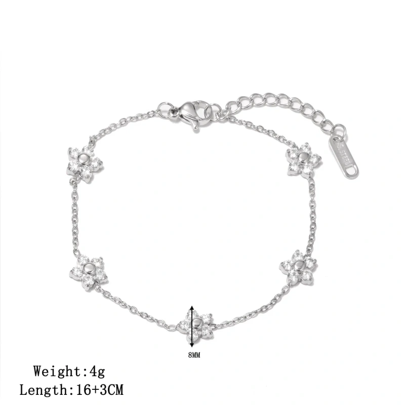 New Summer 5A Zircon Flower Women Bracelet 18k Gold Plated Waterproof Stainless Steel Bracelet for Party YF8048