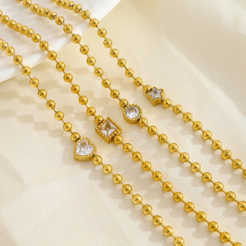 Wholesale Geometric Pentagram Love Zircon Bracelet Women 18k Gold Plated Waterproof Stainless Steel Bracelet for Gifts YF8055