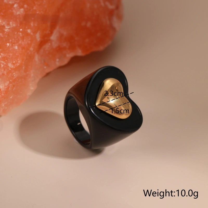 Wholesale Fashion Colorful Heart Resin Ring 18k Gold Plated Waterproof Stainless Steel for Party YF8062