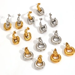 Fashion Geometric Circle Semi Circle Pendant Earrings 18K Gold Plated Stainless Steel Waterproof Earrings for Gift YF8013