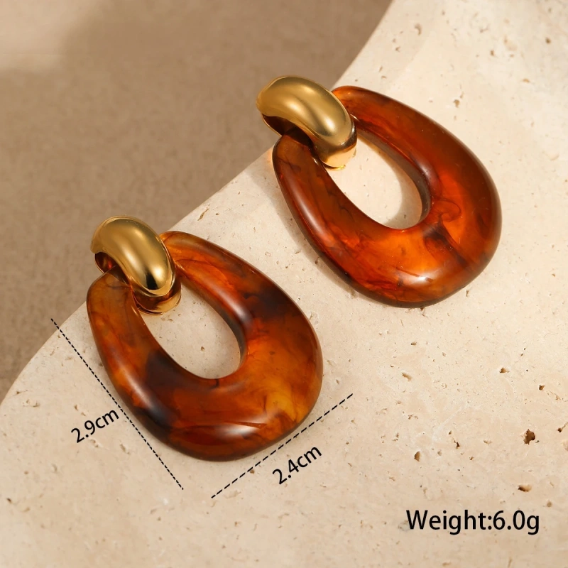 Vintage Irregular Resin Earrings 18k Gold Plated Waterproof Stainless Steel Earrings for Women YF8071