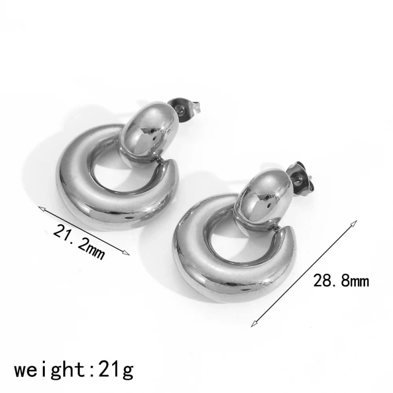 Fashion Geometric Circle Semi Circle Pendant Earrings 18K Gold Plated Stainless Steel Waterproof Earrings for Gift YF8013