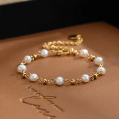 Natural Freshwater Pearl Handmade Necklace Bracelet Jewelry Set 18k Gold Plated Waterproof Stainless Steel  Jewelry Set YF8057