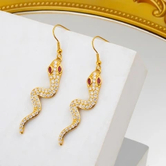 Luxury Jewelry Waterproof Tarnish Free 18K Gold Plated Stainless Steel Zircon Snake Shape Drop Earrings YF8003