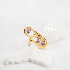 New Vintage Purple Zircon Wave Ring 18k Gold Plated Waterproof Stainless Steel Jewelry for Women YF8039