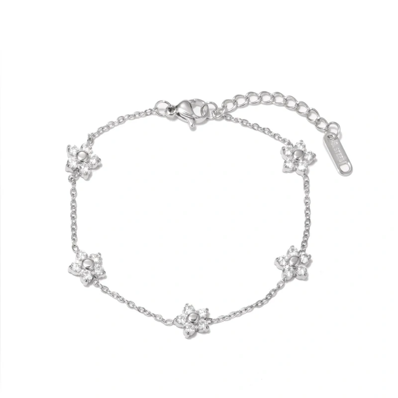 New Summer 5A Zircon Flower Women Bracelet 18k Gold Plated Waterproof Stainless Steel Bracelet for Party YF8048