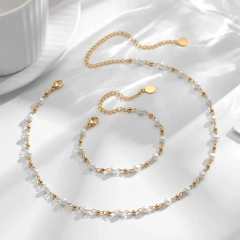 Natural Freshwater Pearl Handmade Necklace Bracelet Jewelry Set 18k Gold Plated Waterproof Stainless Steel  Jewelry Set YF8057