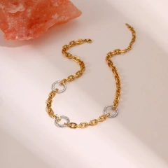 Fashion Gold Silver Circle Necklace Bracelet 18k Gold Plated Waterproof Stainless Steel Jewelry Set for Gifts YF8063