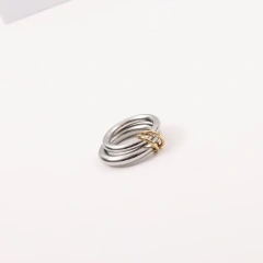 Fashion Waterproof High End 18K Gold Plated Individuality Double Circle Linked Ring Stainless Steel Waterproof Rings YF4180