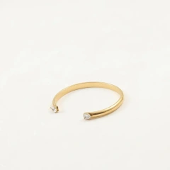 Premium Minimalist Opening Bracelet with Two Water Drops Zircon 18K Gold Plated Waterproof Stainless Steel YF8221