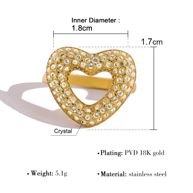 Classic Explosive Geometric Zircon Ring Heart Butterfly Gold Layered 18K Gold Plated Waterproof Stainless Steel YF8180