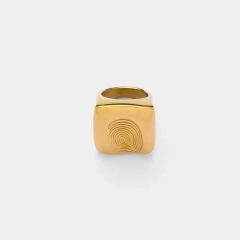 Personalized Waterproof Exaggerated Chunky Ring Stainless Steel 18K Gold Plated Non Tarnish Fingerprint Signet Rings YF4115