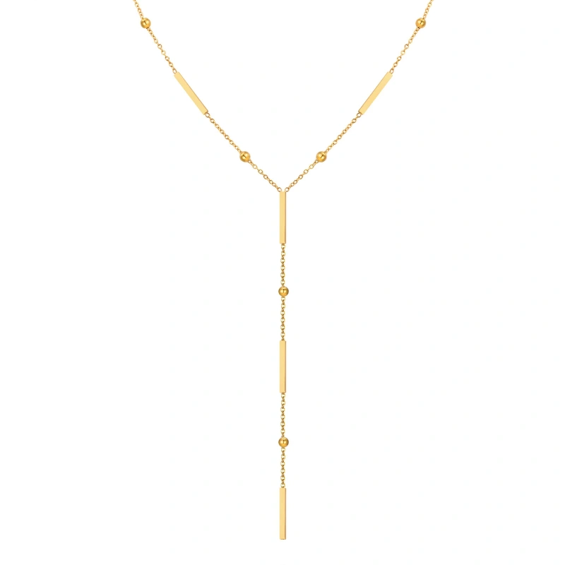 Stylish Square Strip Partition Clavicle Chain Y Shaped Fringe Necklace Gold 18K Gold Plated Waterproof Stainless Steel YF8161
