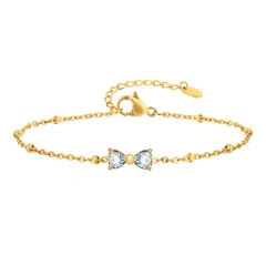 Womens Stainless Steel Partition Bead Chain Zircon Bow Bracelet Gold 18K Gold Plated Waterproof Stainless Steel YF8156