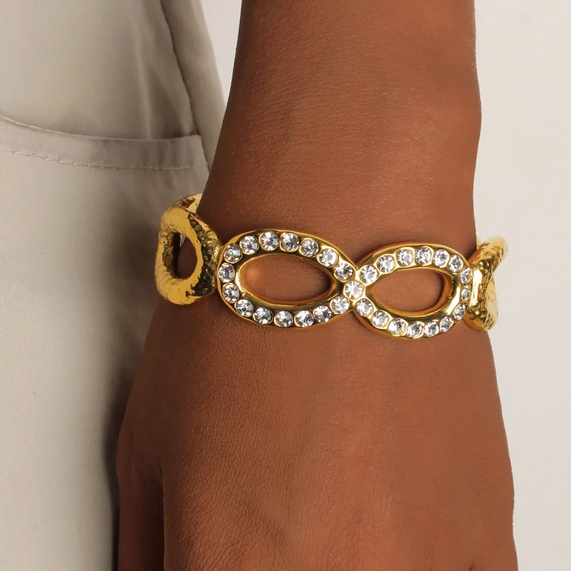 Fashion Math Symbol 8 Zircon Bracelet Opening 18K Gold Plated Waterproof Stainless Steel YF8211