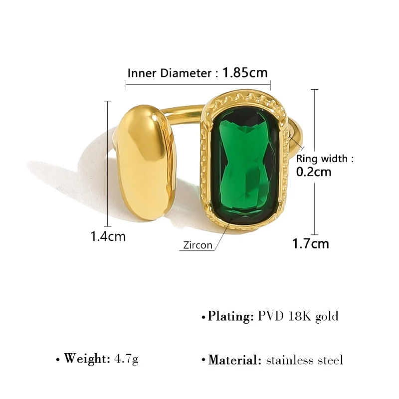 Light Luxury Luxury Ins Zircon Ring Opening Ring Does Not Fade 18K Gold Plated Waterproof Stainless Steel YF8182