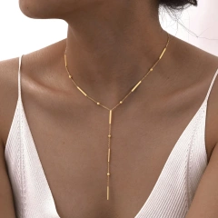 Stylish Square Strip Partition Clavicle Chain Y Shaped Fringe Necklace Gold 18K Gold Plated Waterproof Stainless Steel YF8161