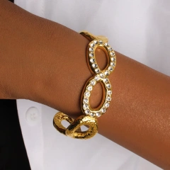 Fashion Math Symbol 8 Zircon Bracelet Opening 18K Gold Plated Waterproof Stainless Steel YF8211