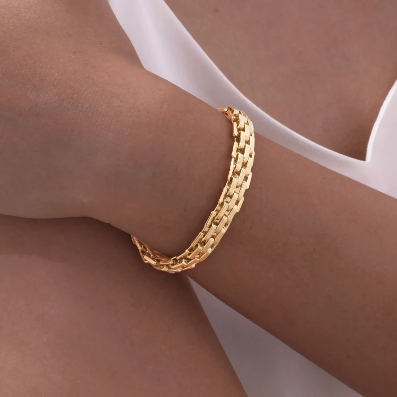 Simple Chain Stainless Steel Strap Bracelet Gold Womens 18K Gold Plated Waterproof Stainless Steel YF8157